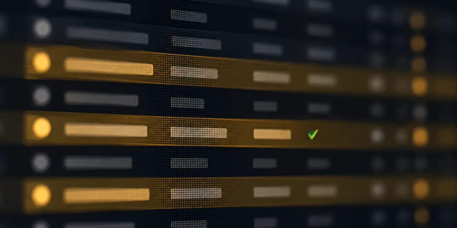 A close-up of highlighted rows in a data table on a monitor